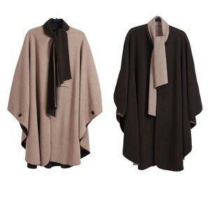 Brown Beige Reversible Poncho Cape